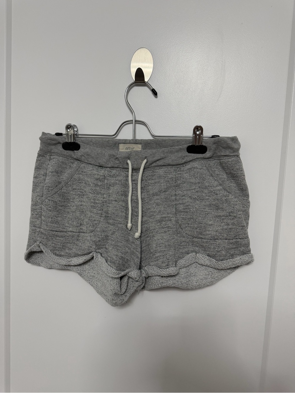 aerie Light Gray Ruffle-Hem Athletic Lounge Shorts